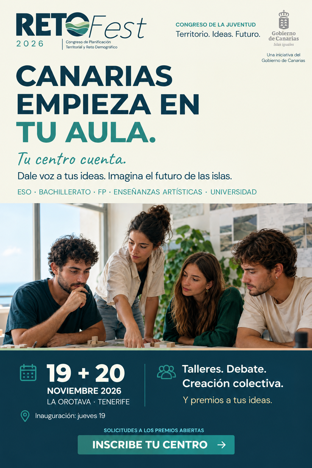 RETOFest 2026 · Congreso de la Juventud · Canarias empieza en tu aula · 19 y 20 de noviembre 2026, La Orotava, Tenerife. Inscribe tu centro